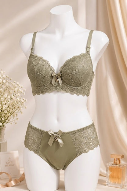 Women's Sage Green Lace Push-Up Bra & Panty Set