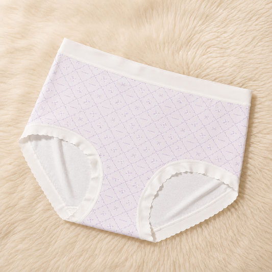 Soft Lilac  Bow Pattern Women’s Cotton Underwear  – High-Waist Comfortable Briefs