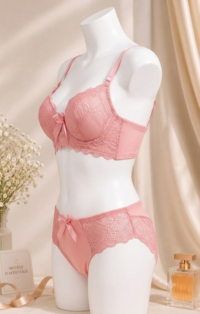 Women's Baby Pink Lace Push-Up Bra & Panty Set