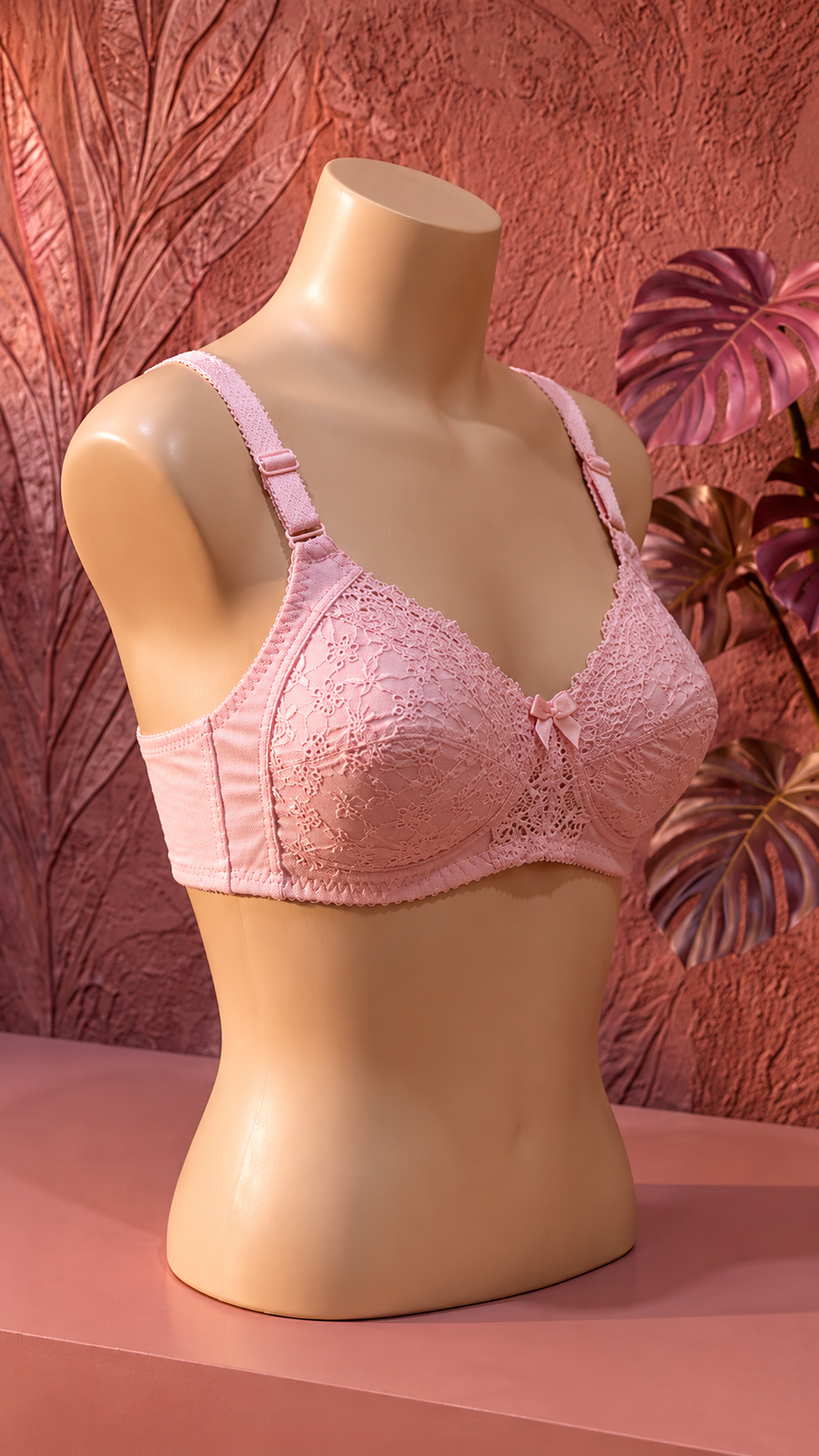 Elegant Floral Embroidered Non-Padded Support Bra – Light Pink