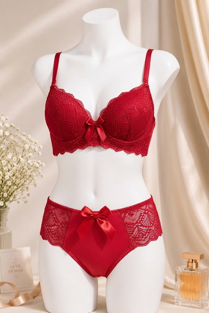 Women's Red Lace Push-Up Bra & Panty Set