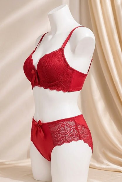 Women's Red Lace Push-Up Bra & Panty Set