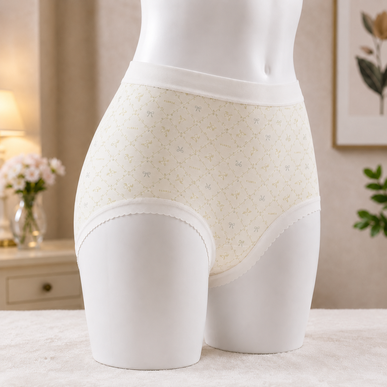 Pastel Skin  Bow Pattern Women’s Cotton Underwear  – High-Waist Comfortable Briefs
