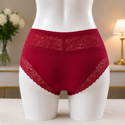 Deep Maroon Premium Lace Trim Briefs - Elegant Soft Cotton underwear