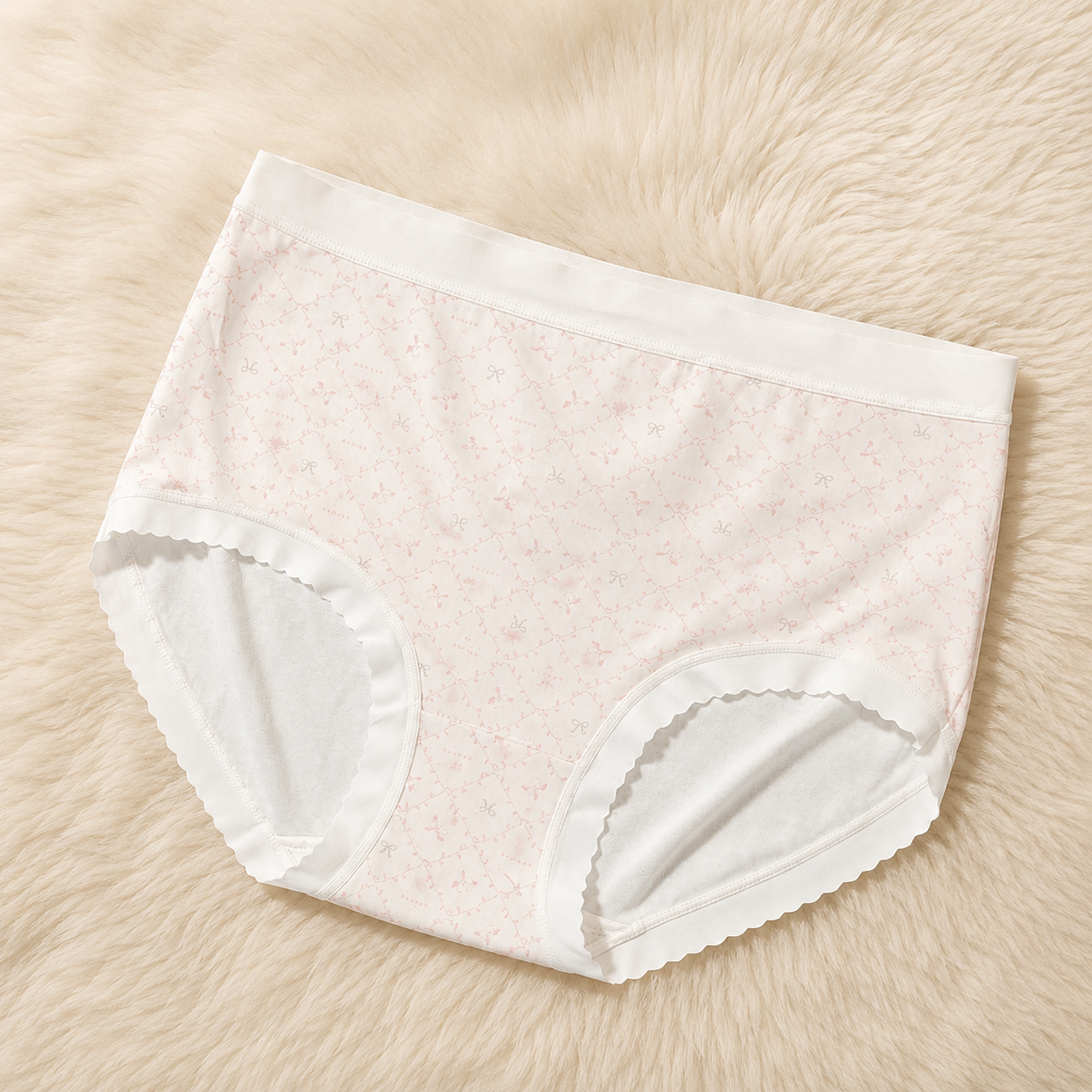 Pastel Pink Bow Pattern Women’s Cotton Underwear  – High-Waist Comfortable Briefs