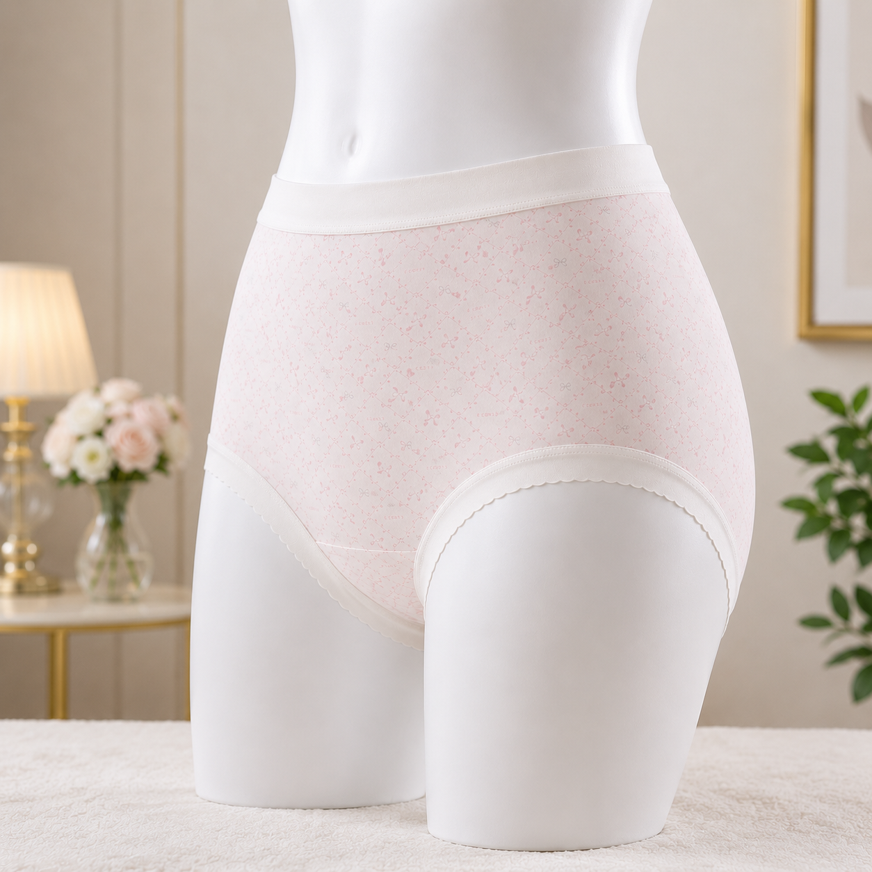 Pastel Pink Bow Pattern Women’s Cotton Underwear  – High-Waist Comfortable Briefs