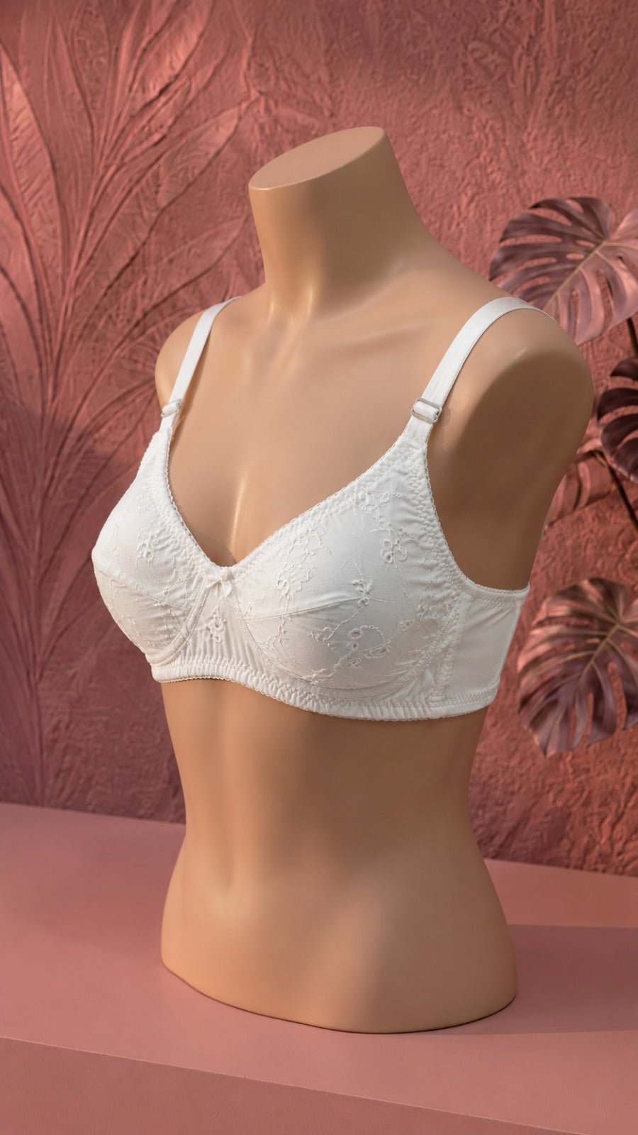 Elegant White Embroidered Everyday Comfort Bra