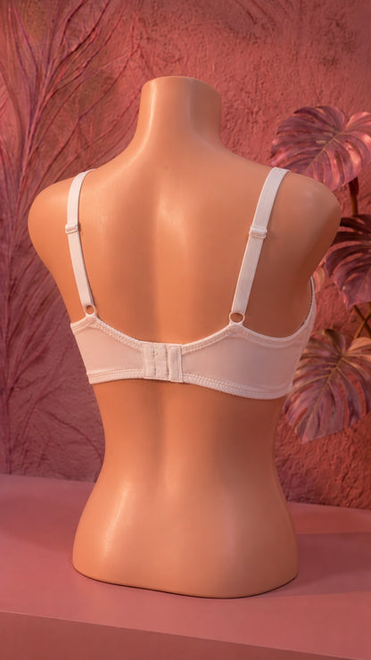 Elegant White Embroidered Everyday Comfort Bra